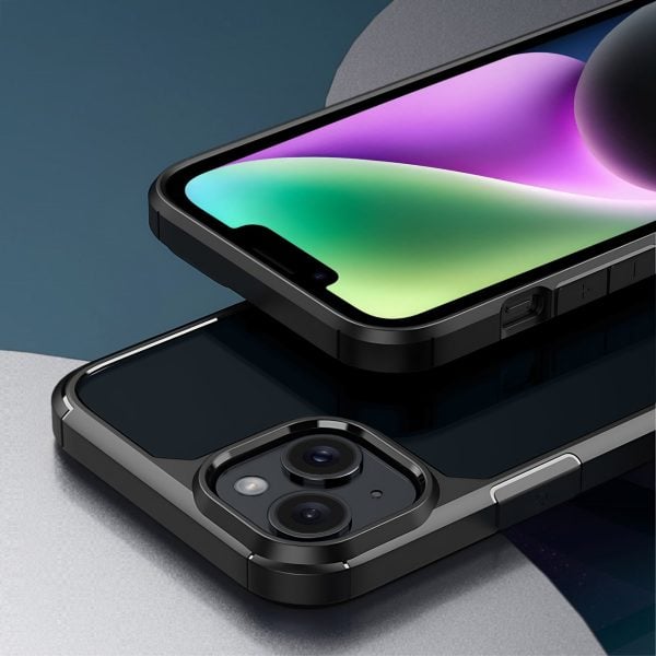 etui do iphone 14, przeźroczyste, matowe boki, twardy tył, czarne