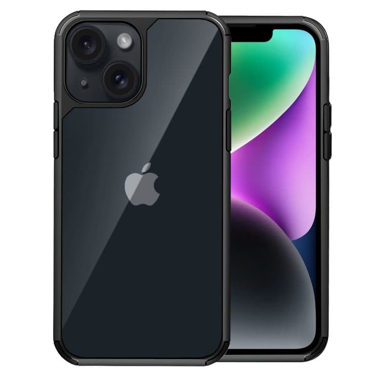 etui do iphone 14, przeźroczyste, matowe boki, twardy tył, czarne