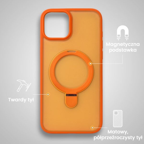 etui do iphone 15 plus frosted armor stand 3w1 z podstawka i ochrona aparatu, pomarańczowe