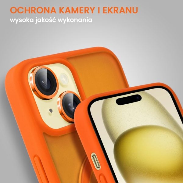 etui do iphone 15 plus frosted armor stand 3w1 z podstawka i ochrona aparatu, pomarańczowe