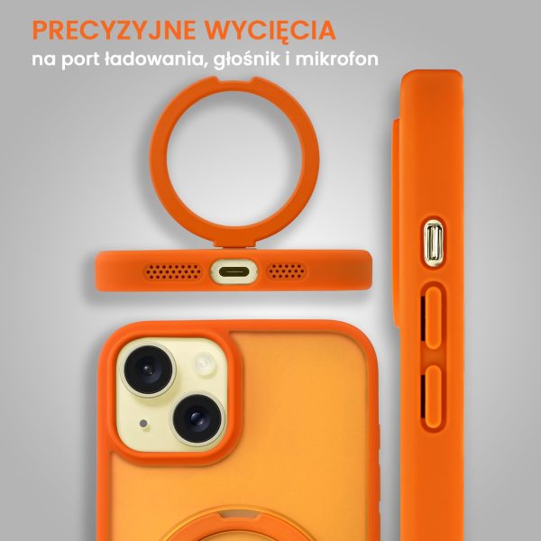 etui do iphone 15 plus frosted armor stand 3w1 z podstawka i ochrona aparatu, pomarańczowe