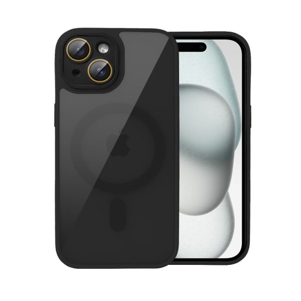etui do iphone 15 plus magsafe hybrid color cienkie z kolorową ramką i ochroną aparatu, czarne