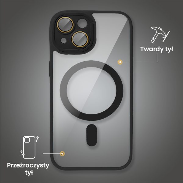 etui do iphone 15 plus magsafe hybrid color cienkie z kolorową ramką i ochroną aparatu, czarne