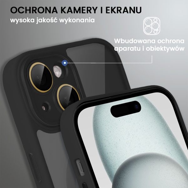 etui do iphone 15 plus magsafe hybrid color cienkie z kolorową ramką i ochroną aparatu, czarne