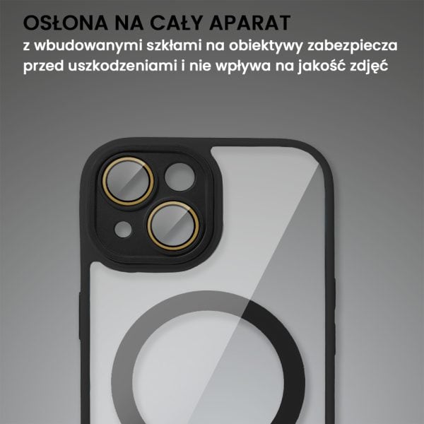 etui do iphone 15 plus magsafe hybrid color cienkie z kolorową ramką i ochroną aparatu, czarne