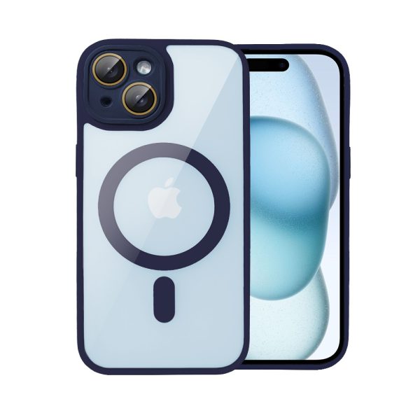 etui do iphone 15 plus magsafe hybrid color cienkie z kolorową ramką i ochroną aparatu, granatowe