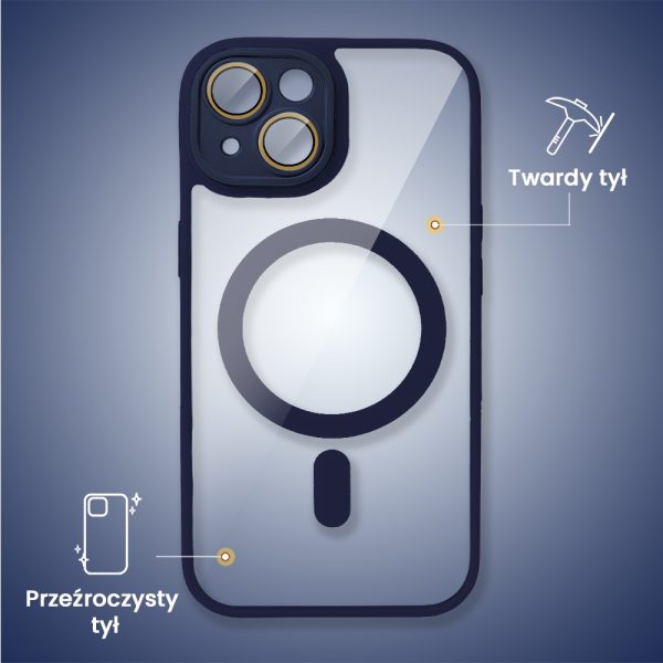 etui do iphone 15 plus magsafe hybrid color cienkie z kolorową ramką i ochroną aparatu, granatowe