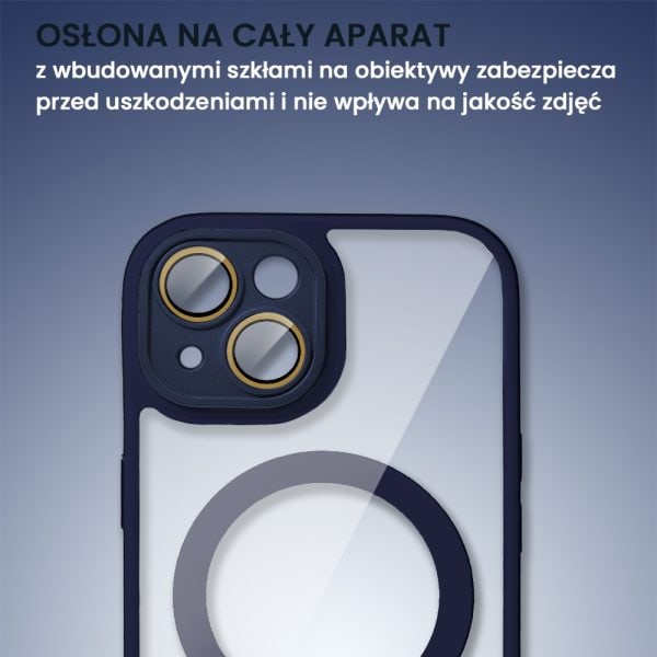 etui do iphone 15 plus magsafe hybrid color cienkie z kolorową ramką i ochroną aparatu, granatowe