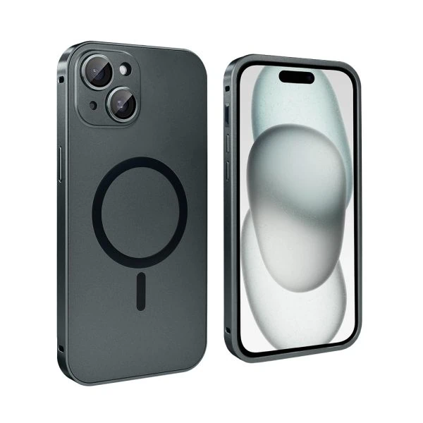etui do iphone 15 plus metal solid magsafe, pełny tył z metalową ramką i osłoną aparatu, czarne
