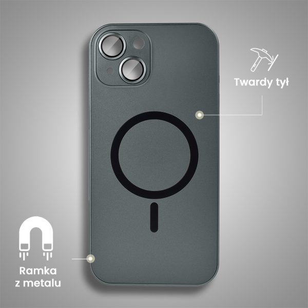 etui do iphone 15 plus metal solid magsafe, pełny tył z metalową ramką i osłoną aparatu, czarne