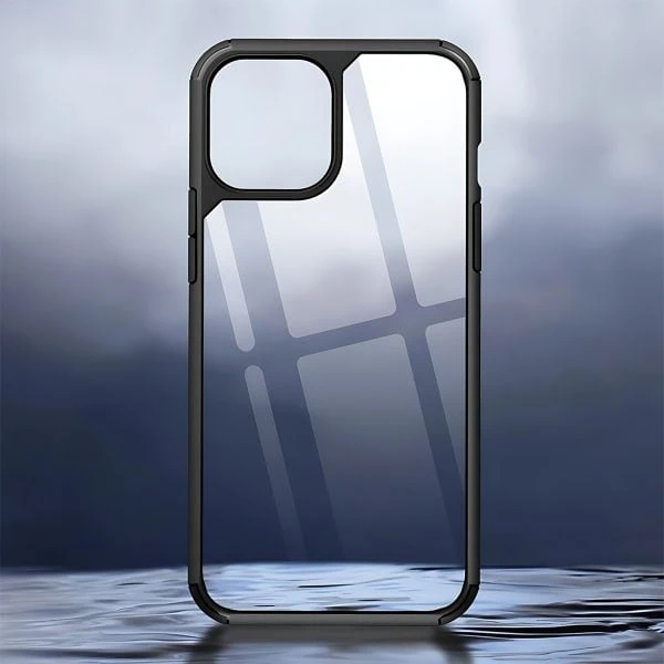 etui do iphone 15, przeźroczyste, matowe boki, twardy tył, czarne
