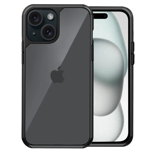etui do iphone 15, przeźroczyste, matowe boki, twardy tył, czarne