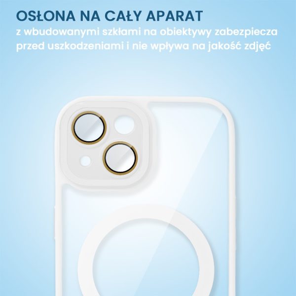 etui do iphone 15 magsafe hybrid color cienkie z kolorową ramką i ochroną aparatu, antyczna biel
