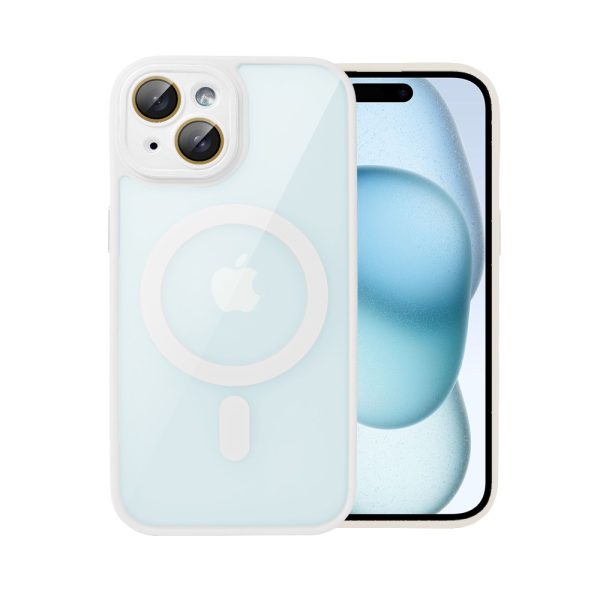 etui do iphone 15 magsafe hybrid color cienkie z kolorową ramką i ochroną aparatu, antyczna biel
