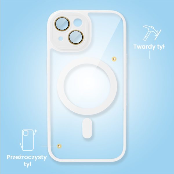 etui do iphone 15 magsafe hybrid color cienkie z kolorową ramką i ochroną aparatu, antyczna biel