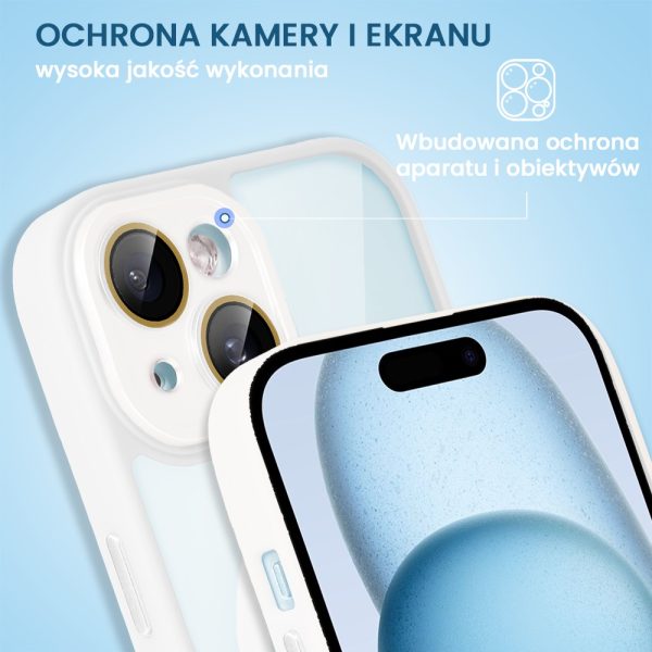 etui do iphone 15 magsafe hybrid color cienkie z kolorową ramką i ochroną aparatu, antyczna biel