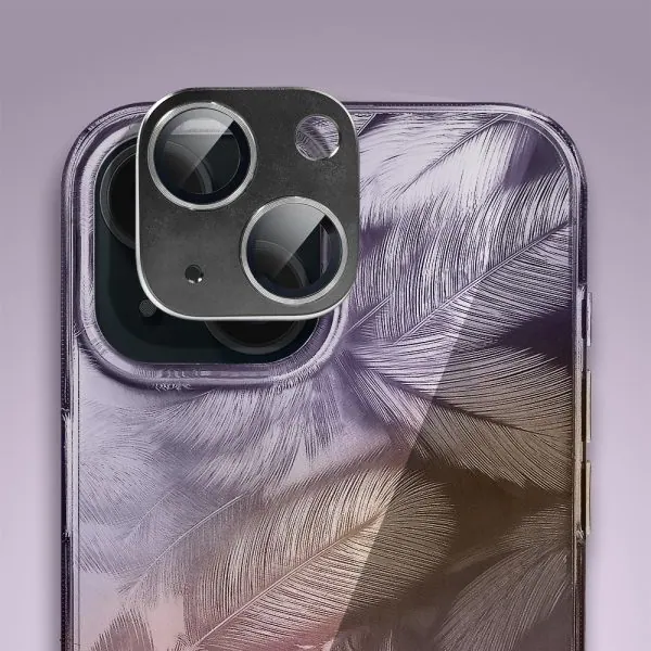 etui do iphone 15 magic feathers 3d, eleganckie piórka, purpurowe