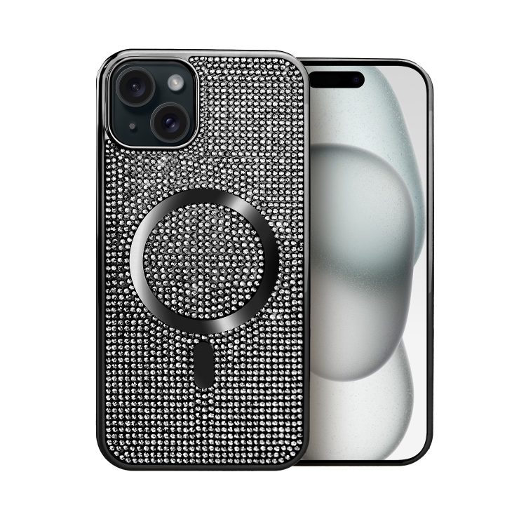 etui do iphone 15 magsafe tresury case, diamentowe, z błyszczącą ramką, czarne