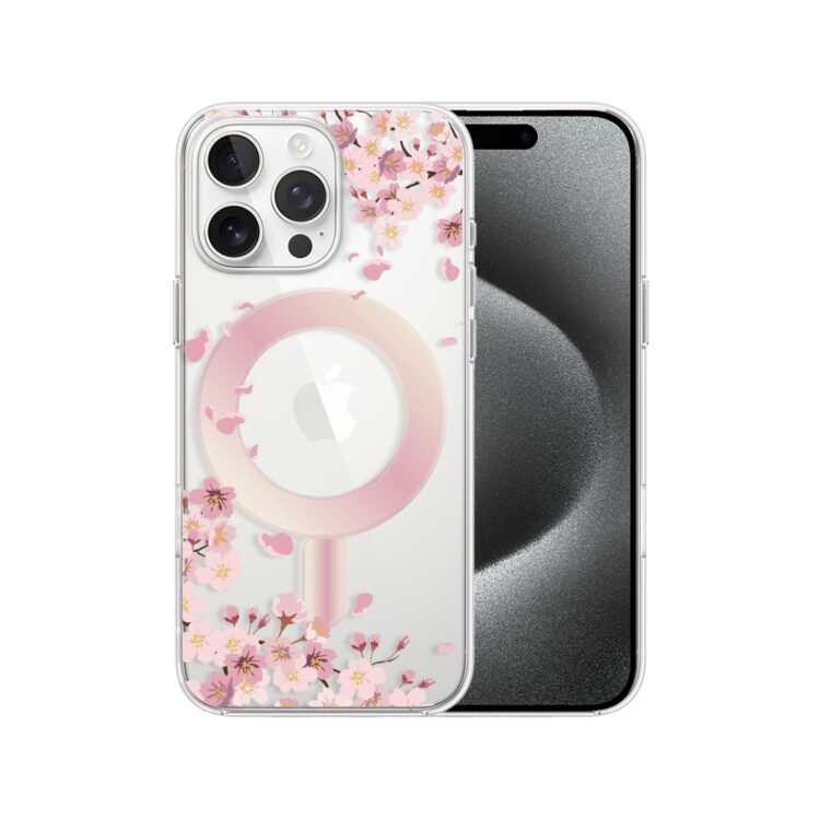 Etui do iPhone 15 Pro Max, Flower MagSafe, kwiat wiśni, przeźroczyste (6)