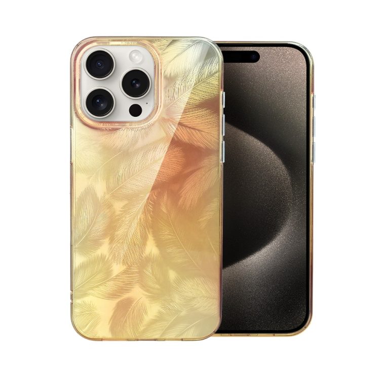 Etui do iPhone 15 Pro Max Magic Feathers 3D, eleganckie piórka, złote (8)