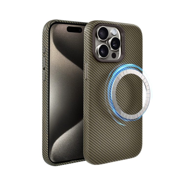 etui do iphone 15 pro max, magsafe carbon skin, cienkie, karbonowe, sulada original, brązowe