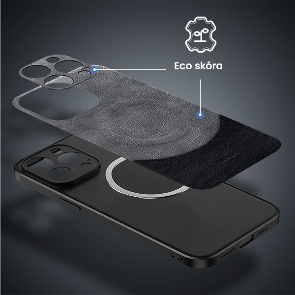 etui do iphone 15 pro max magsafe leather protect eleganckie skórzane, sulada original, szaro czarne