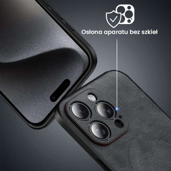 etui do iphone 15 pro max magsafe leather protect eleganckie skórzane, sulada original, szaro czarne