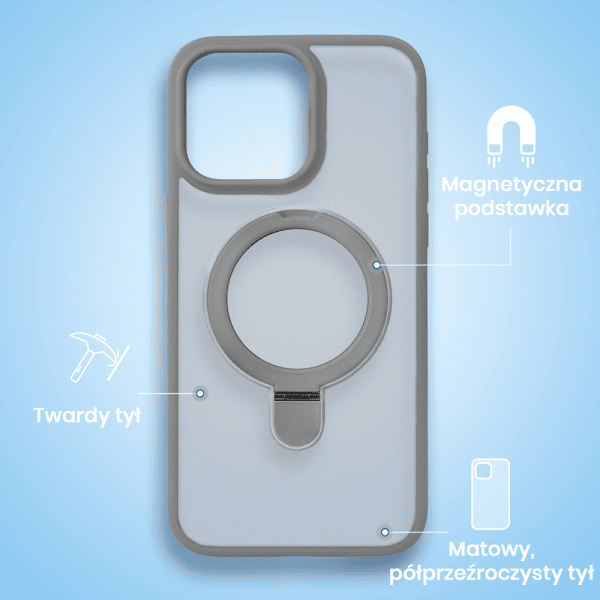 etui do iphone 15 pro max frosted armor stand 3w1 z podstawka i ochrona aparatu, szare