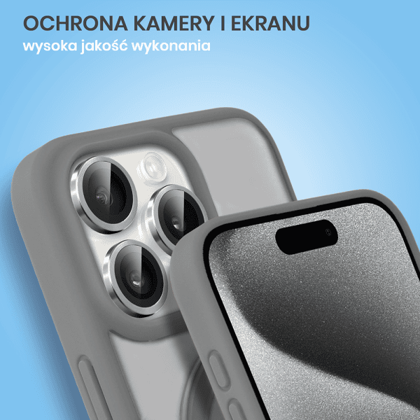 etui do iphone 15 pro max frosted armor stand 3w1 z podstawka i ochrona aparatu, szare
