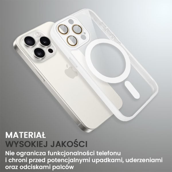 etui do iphone 15 pro max magsafe hybrid color cienkie z kolorową ramką i ochroną aparatu antyczna biel