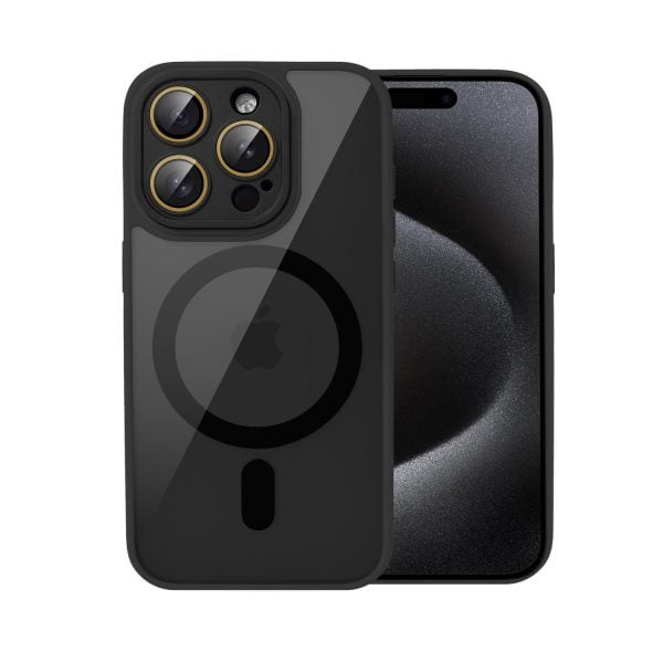 etui do iphone 15 pro max magsafe hybrid color cienkie z kolorową ramką i ochroną aparatu, czarne