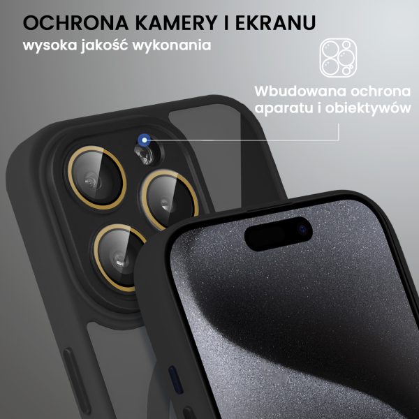 etui do iphone 15 pro max magsafe hybrid color cienkie z kolorową ramką i ochroną aparatu, czarne