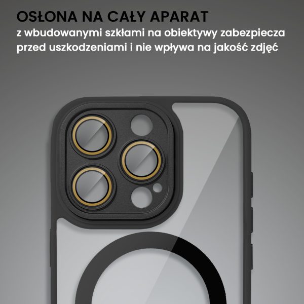 etui do iphone 15 pro max magsafe hybrid color cienkie z kolorową ramką i ochroną aparatu, czarne