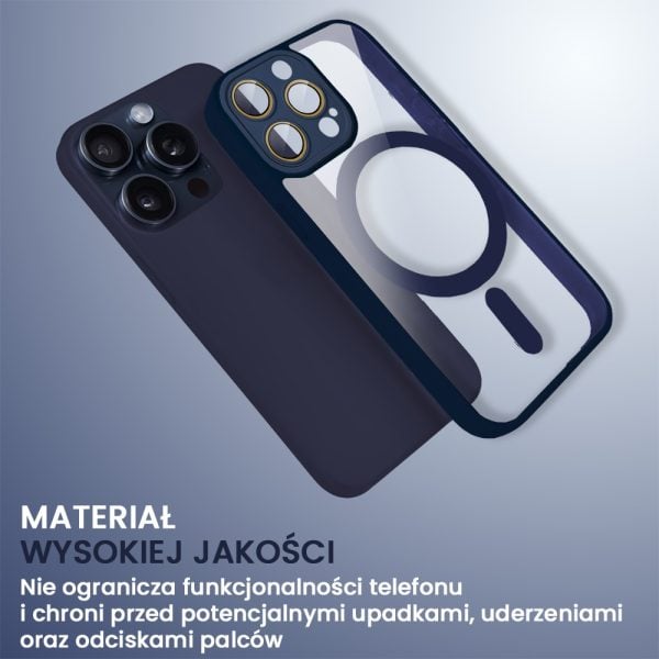 etui do iphone 15 pro magsafe hybrid color cienkie z kolorową ramką i ochroną aparatu, granatowe