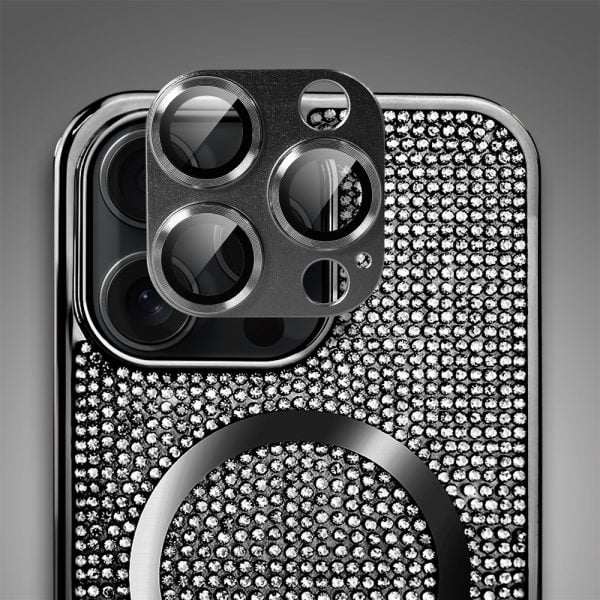 etui do iphone 15 pro max magsafe tresury case, diamentowe, z błyszczącą ramką, czarne