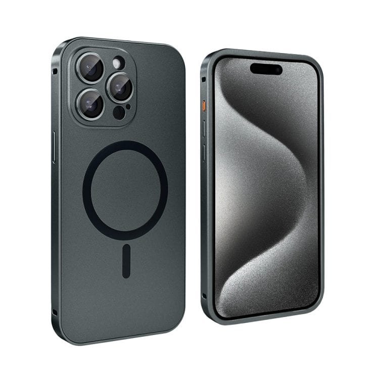etui do iphone 15 pro max metal solid magsafe, pełny tył z metalową ramką i osłoną aparatu, czarne