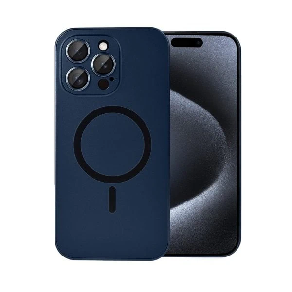 etui do iphone 15 pro max metal solid magsafe, pełny tył z metalową ramką i osłoną aparatu, granatowe