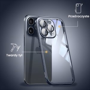 etui do iphone 15 pro titanium finish, przeźroczyste z ochroną aparatu, sulada original, tytan błękitny