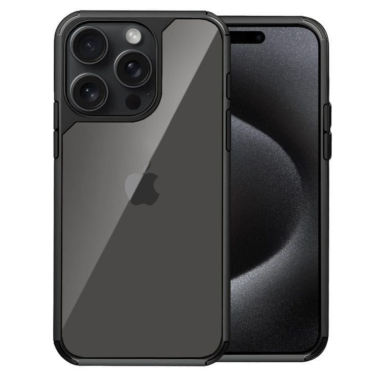 etui do iphone 15 pro max, przeźroczyste, matowe boki, twardy tył, czarne