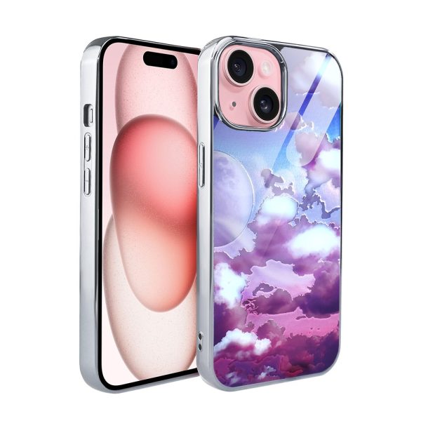 etui do iphone 15, silver glass, szklany tył, chmurki, srebrne (kopia)