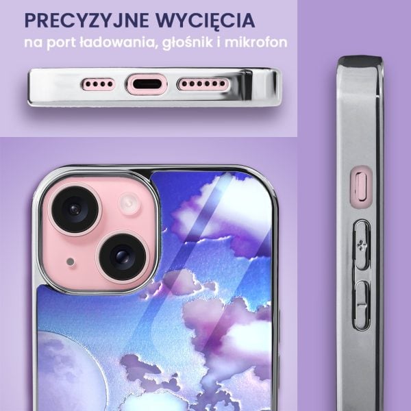 etui do iphone 15, silver glass, szklany tył, chmurki, srebrne (kopia)