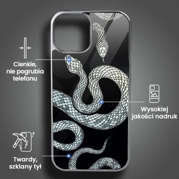 etui do iphone 15, golden glass, szklany tył, węże ze złotem, złote (kopia)