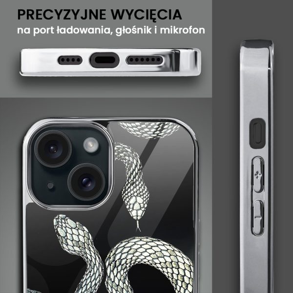 etui do iphone 15, golden glass, szklany tył, węże ze złotem, złote (kopia)
