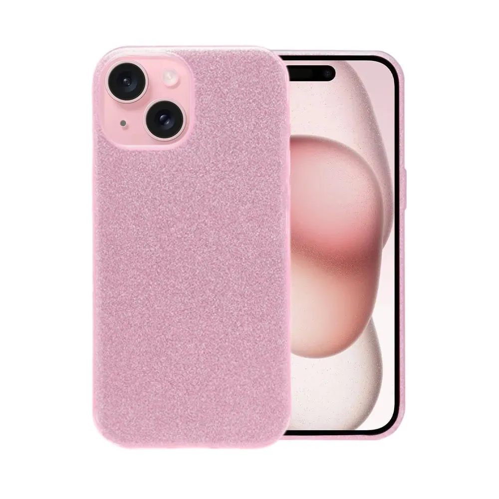 etui do iphone 15, brokatowe, silikonowe, różowe