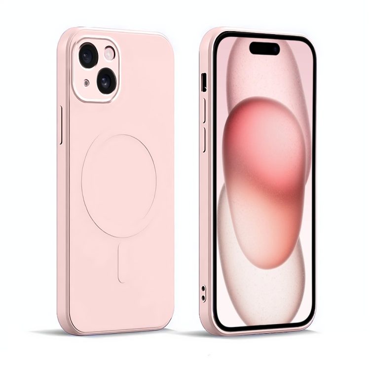 etui do iphone 15 silikonowe z mikrofibrą premium soft touch magsafe, ochrona aparatu, różowe