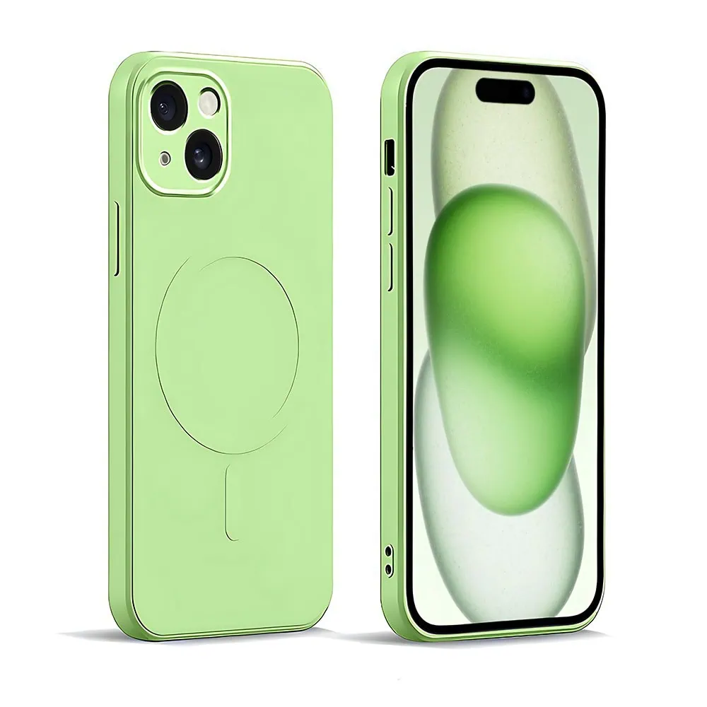 etui do iphone 15 silikonowe z mikrofibrą premium soft touch magsafe, ochrona aparatu, zielone