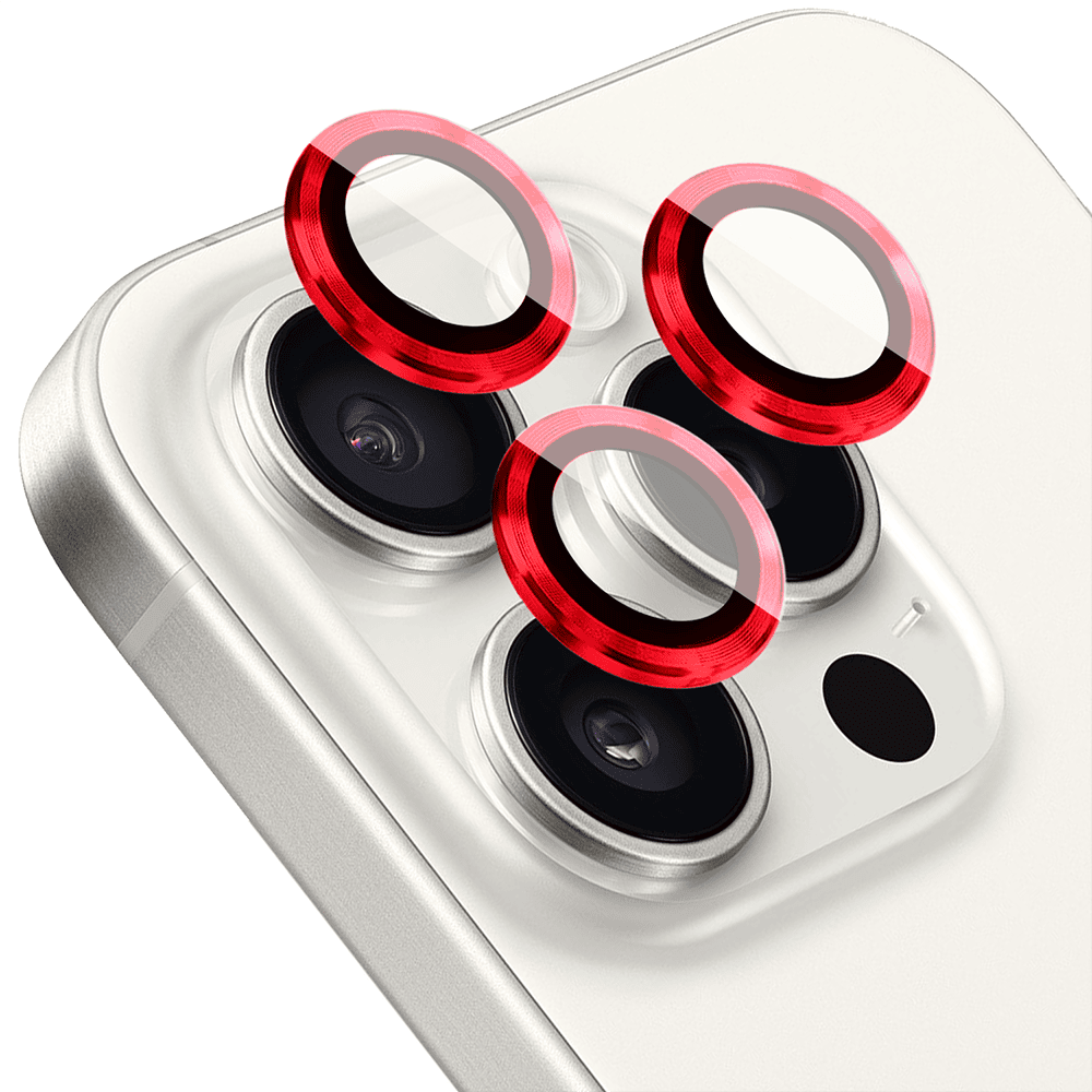 metalowa osłona obiektywów szkło na aparat iphone 15 pro max, czerwona