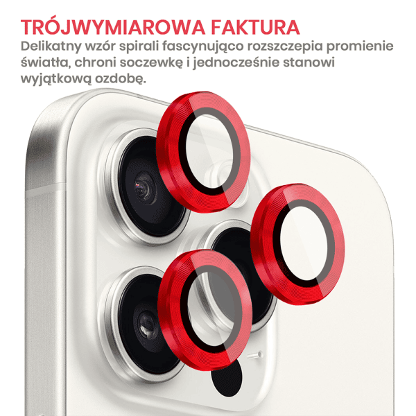 metalowa osłona obiektywów szkło na aparat iphone 15 pro max, czerwona