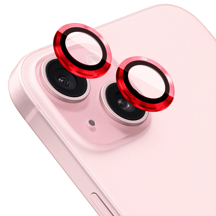 metalowa osłona obiektywów szkło na aparat iphone 15 plus, czerwona
