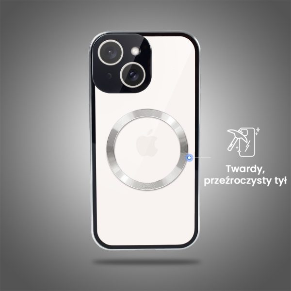 obudowa do iphone 13 pancerna szyba i aluminium 360° przód + tył magnetyczna, z magsafe i osłoną aparatu, srebrna
